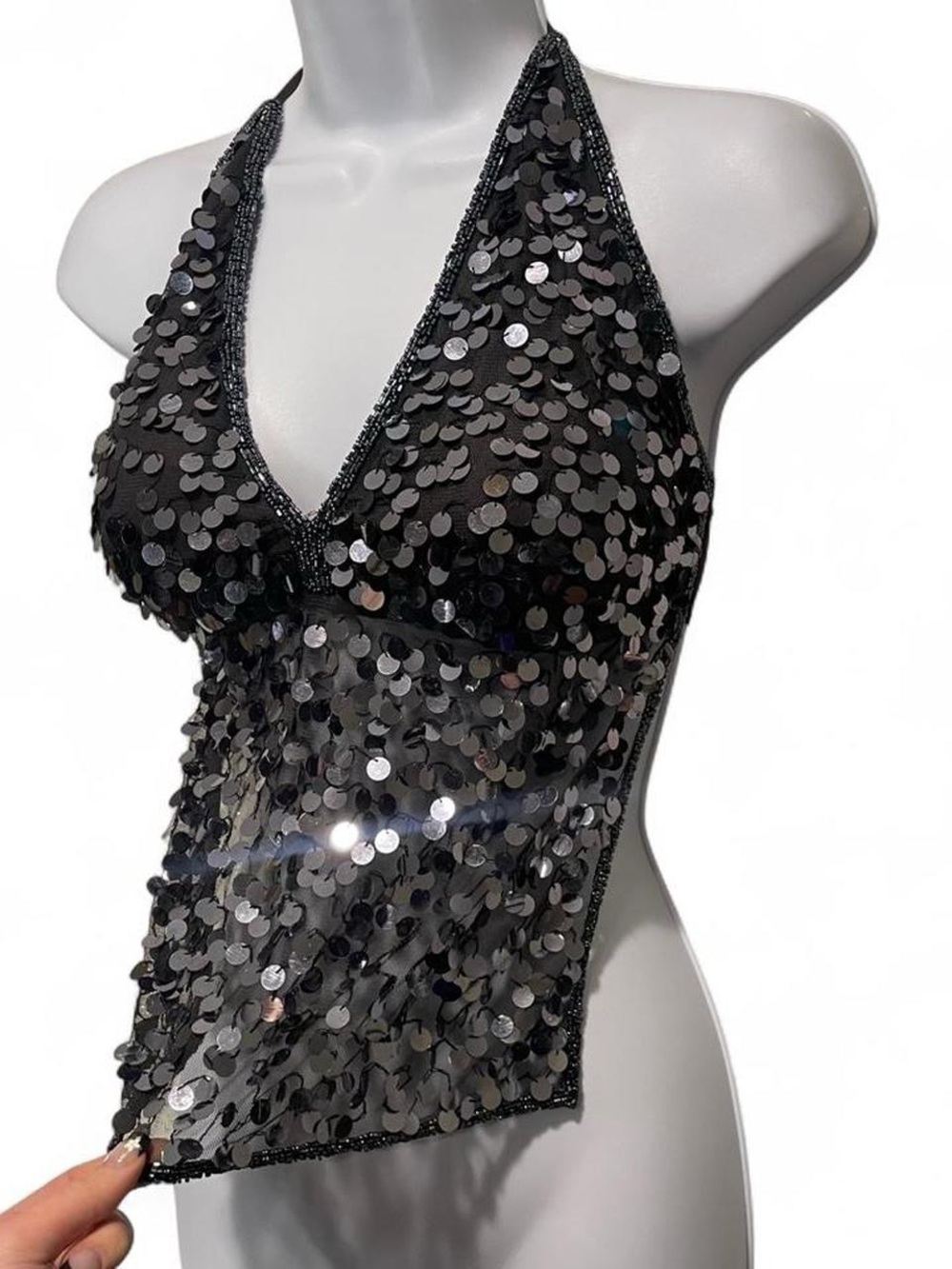 Vintage Y2K wet seal halter sequin backless crop top